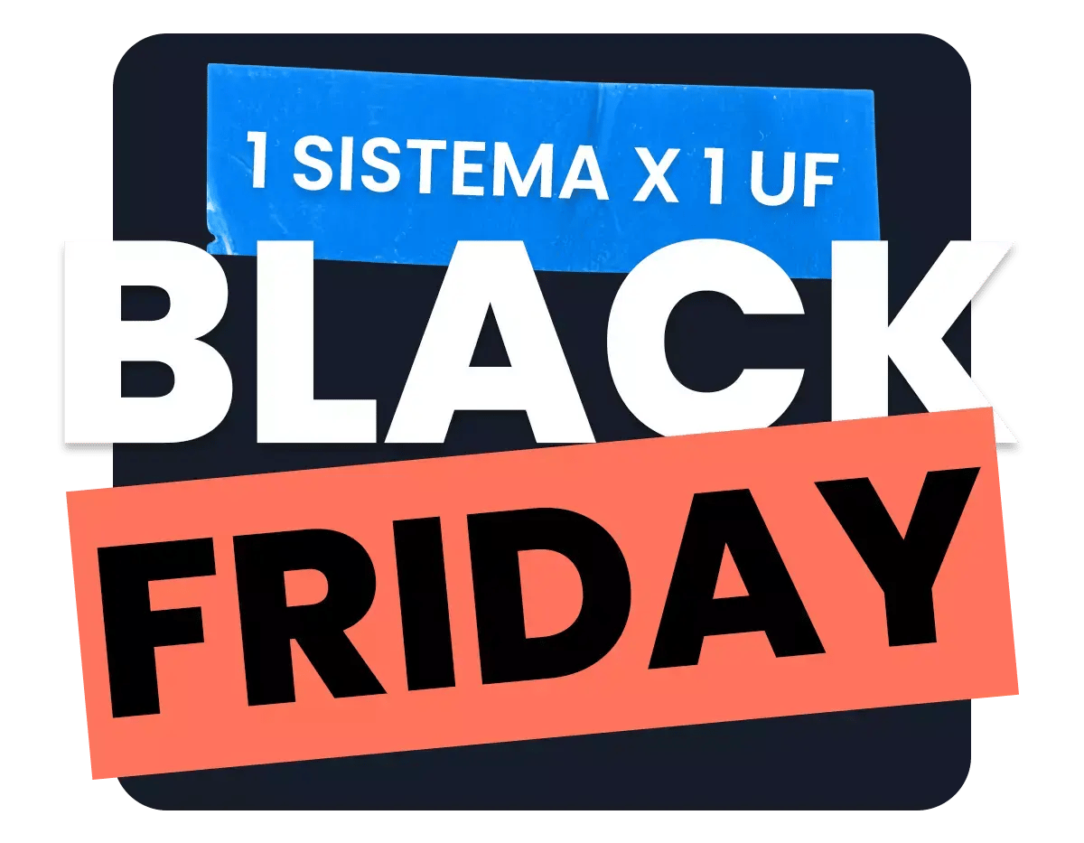 Black Friday Nubox con la promoción 1 sistema por 1 UF. Incluye un diseño con fondo oscuro, textos destacados en azul y coral.