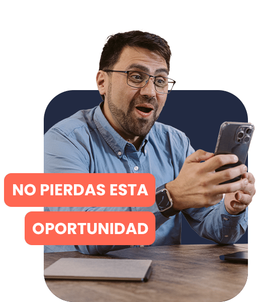 hombre sorprendido sosteniendo un celular acompañado de un texto 